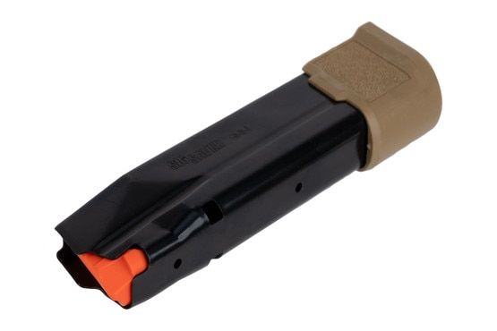 This 9mm magazine features an ergonomic finger rest.